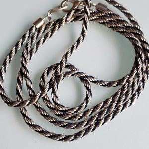 Silver black Twisted Rope Chain Necklace 30'" Total Length